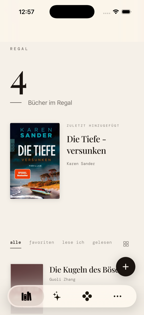 regal. Bibliothek &mdash; vier B&uuml;cher im Regal, zuletzt hinzugef&uuml;gt mit Cover