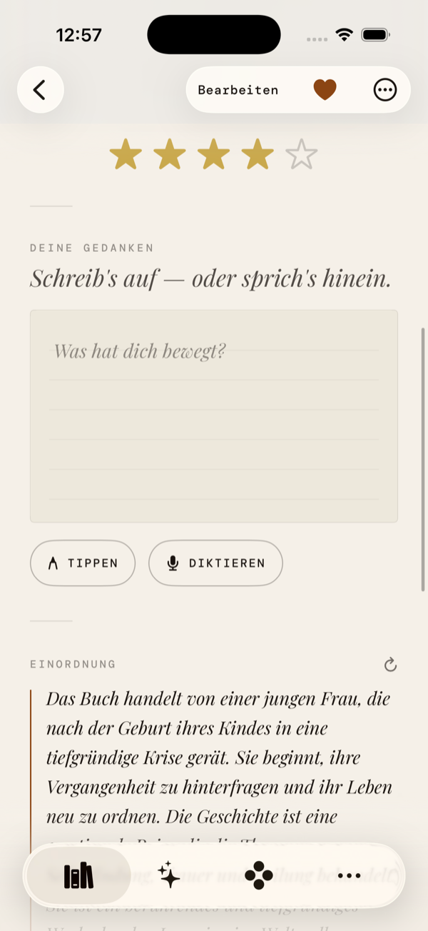 regal. Lesetagebuch &mdash; Bewertung, Schreib's auf oder sprich's hinein, Tippen oder Diktieren
